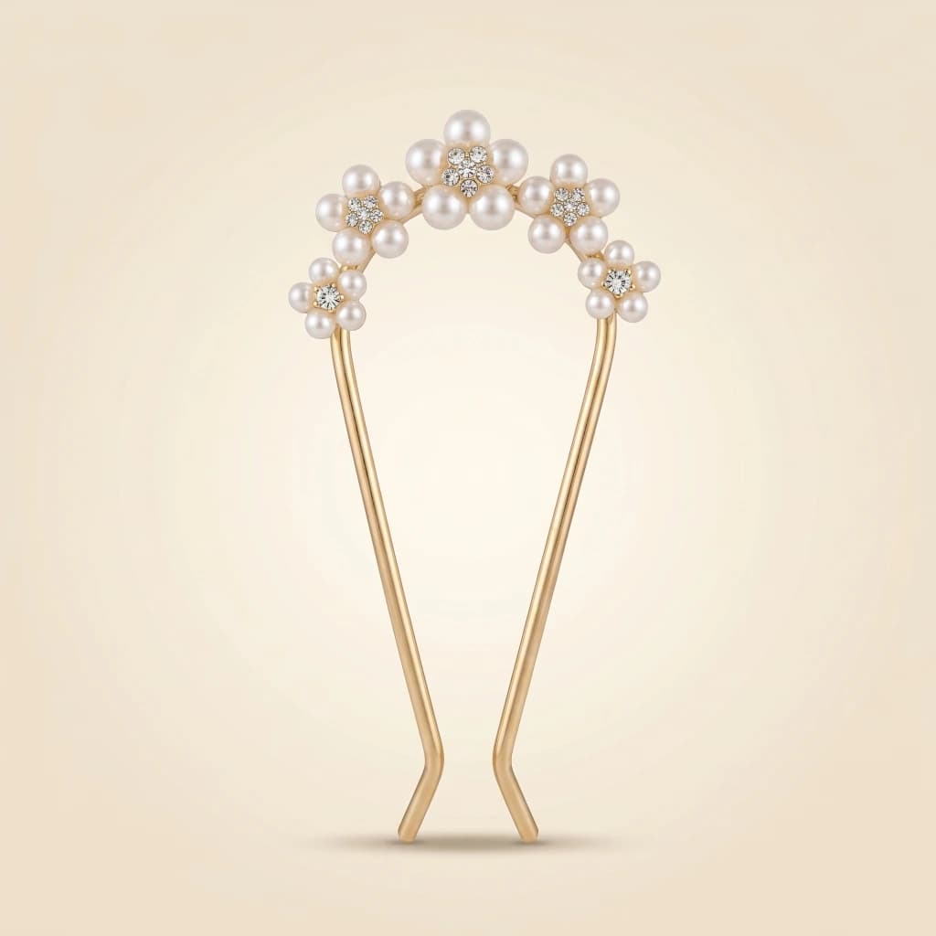 QDORA Gold Pearl Floral Bridal Juda Pin image 3