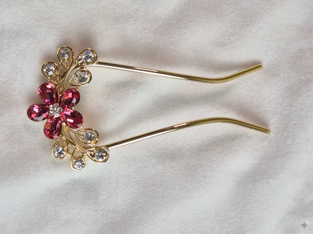 QDORA Gold Pink Crystal Floral Juda Pin image 4
