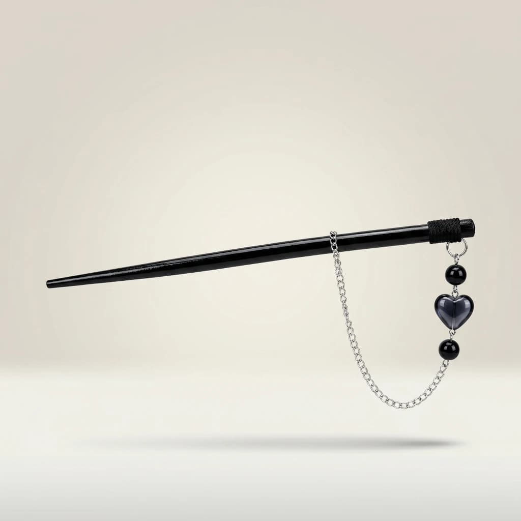 QDORA Black Heart Dangling Hair Stick Pin image 3
