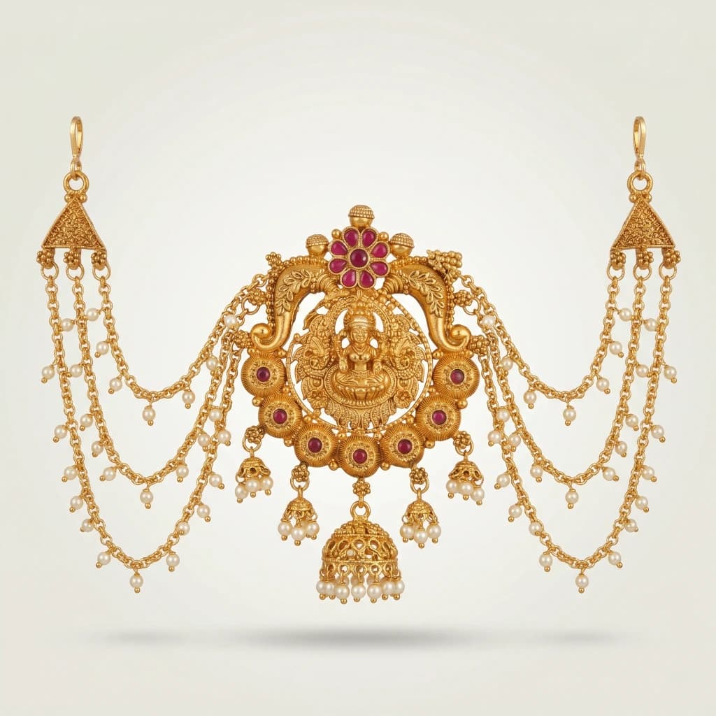 QDORA Gold Kemp Lakshmi Temple Chain Juda Pin image 2