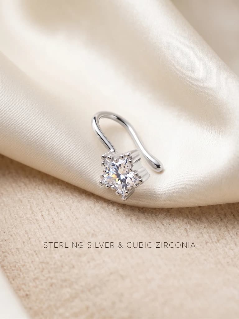 QDORA Silver Crystal Star Nose Ring Cuff image 2