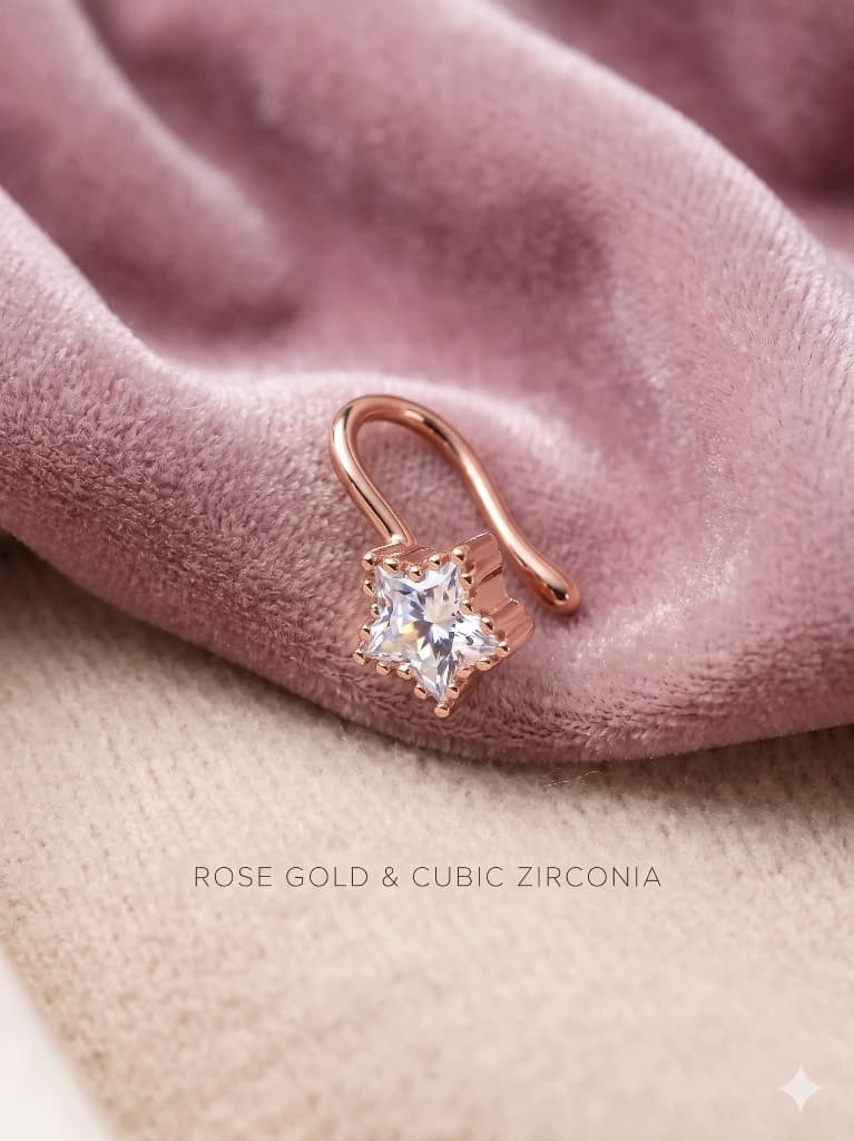 QDORA Rose Gold Crystal Star Nose Ring Cuff image 1