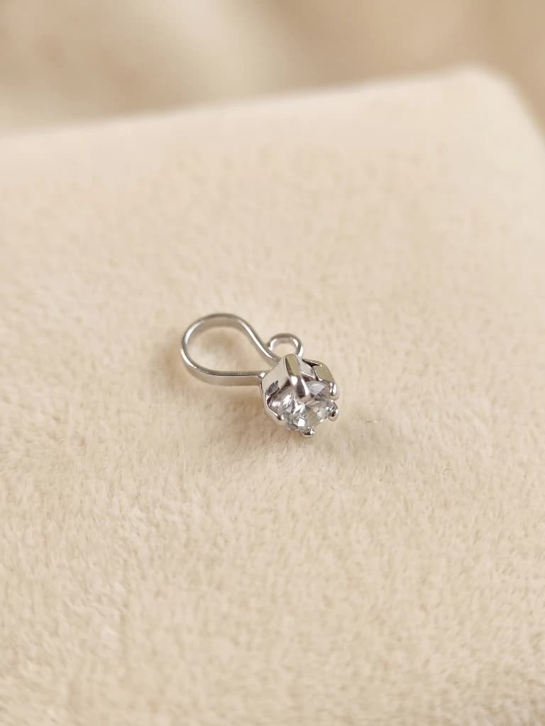 QDORA Silver Solitaire Crystal Nose Ring Cuff image 3