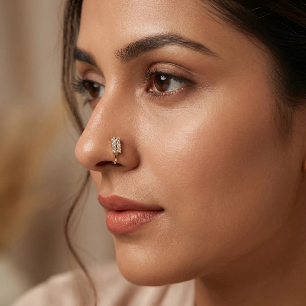 QDORA Gold Crystal Rectangle Nose Ring Cuff image 1