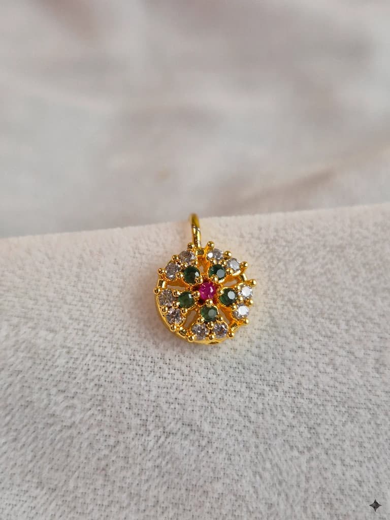 QDORA Gold Pink Green Stone Nose Ring Cuff image 2
