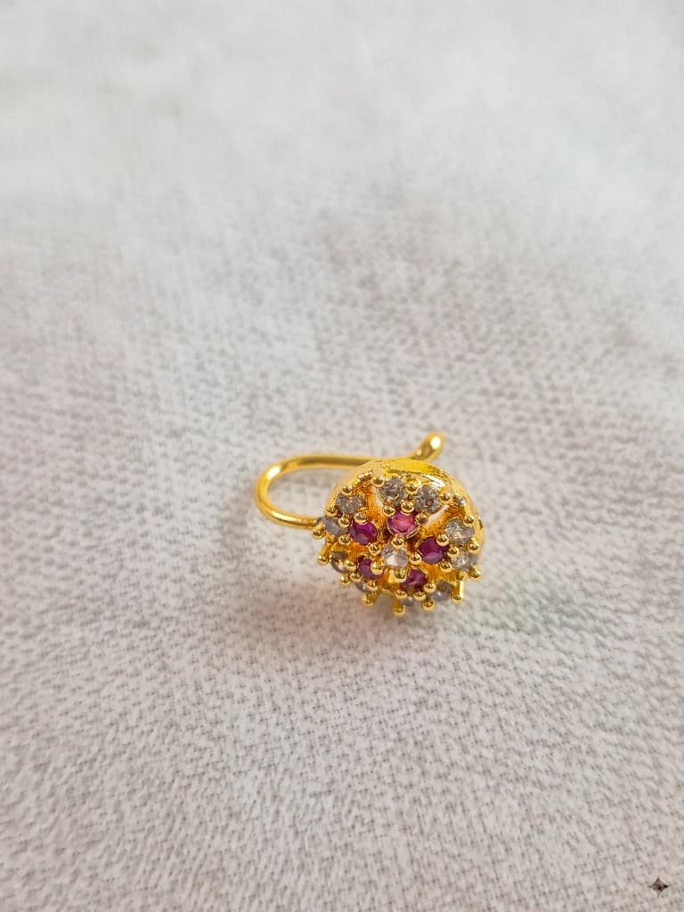 QDORA Gold Pink Crystal Round Nose Ring Cuff image 3