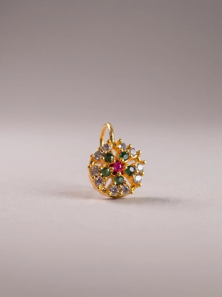 QDORA Gold Pink Green Stone Nose Ring Cuff image 4