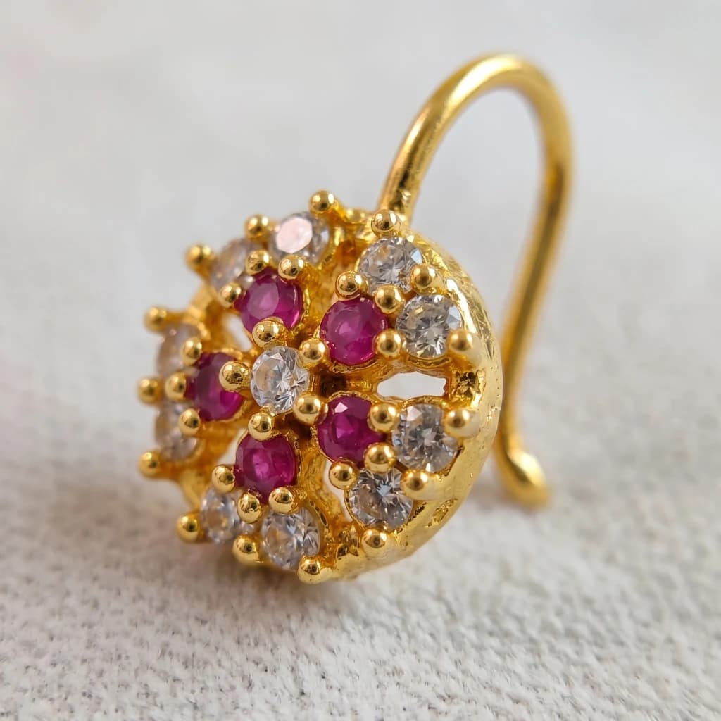 QDORA Gold Pink Crystal Round Nose Ring Cuff image 1