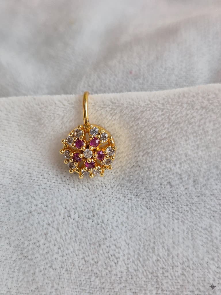 QDORA Gold Pink Crystal Round Nose Ring Cuff image 4