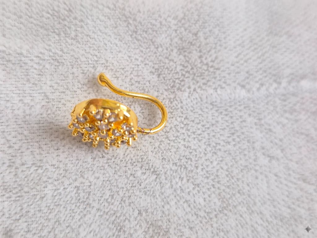 QDORA Gold Crystal Round Nose Ring Cuff image 4