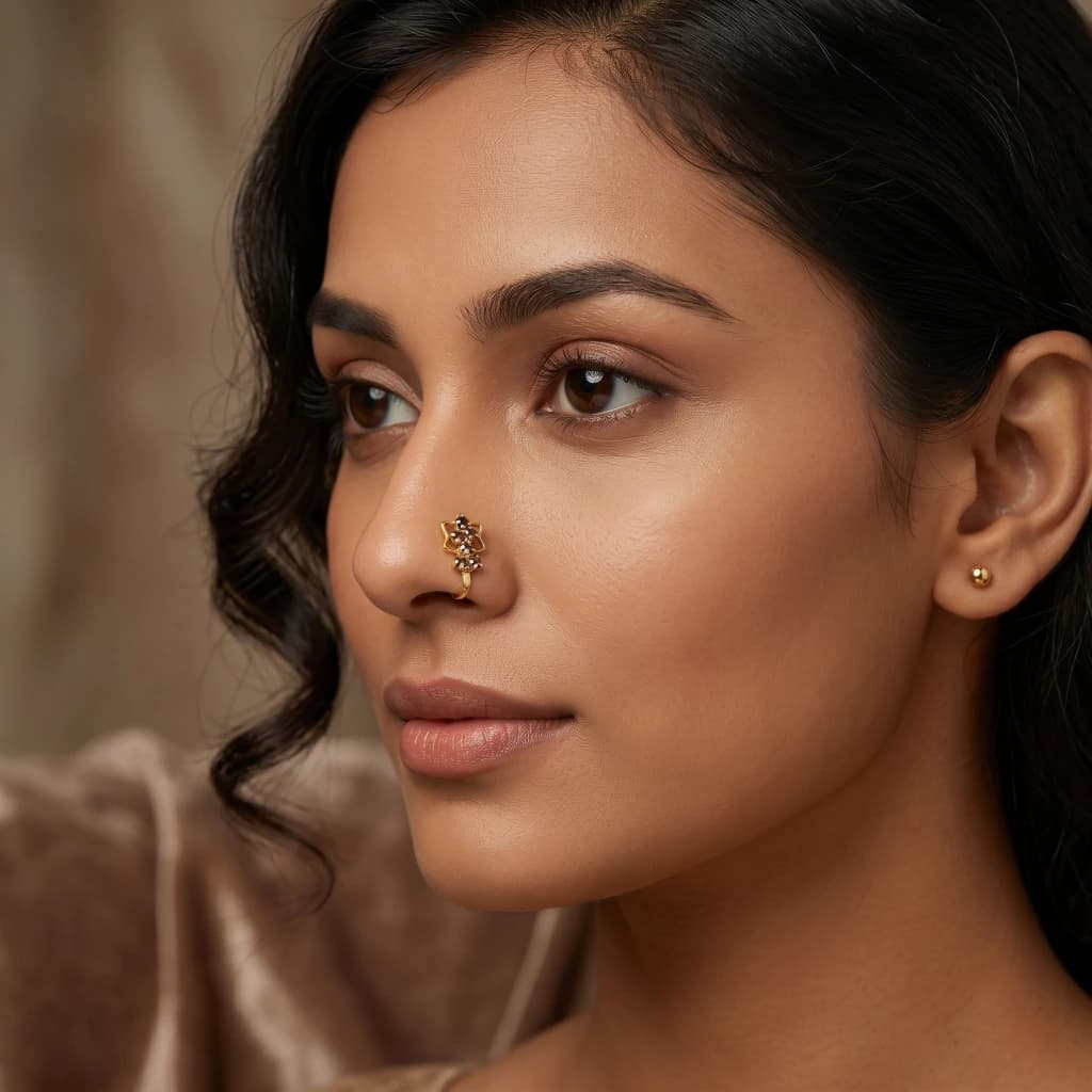 QDORA Gold Brown Crystal Star Nose Ring Cuff image 1