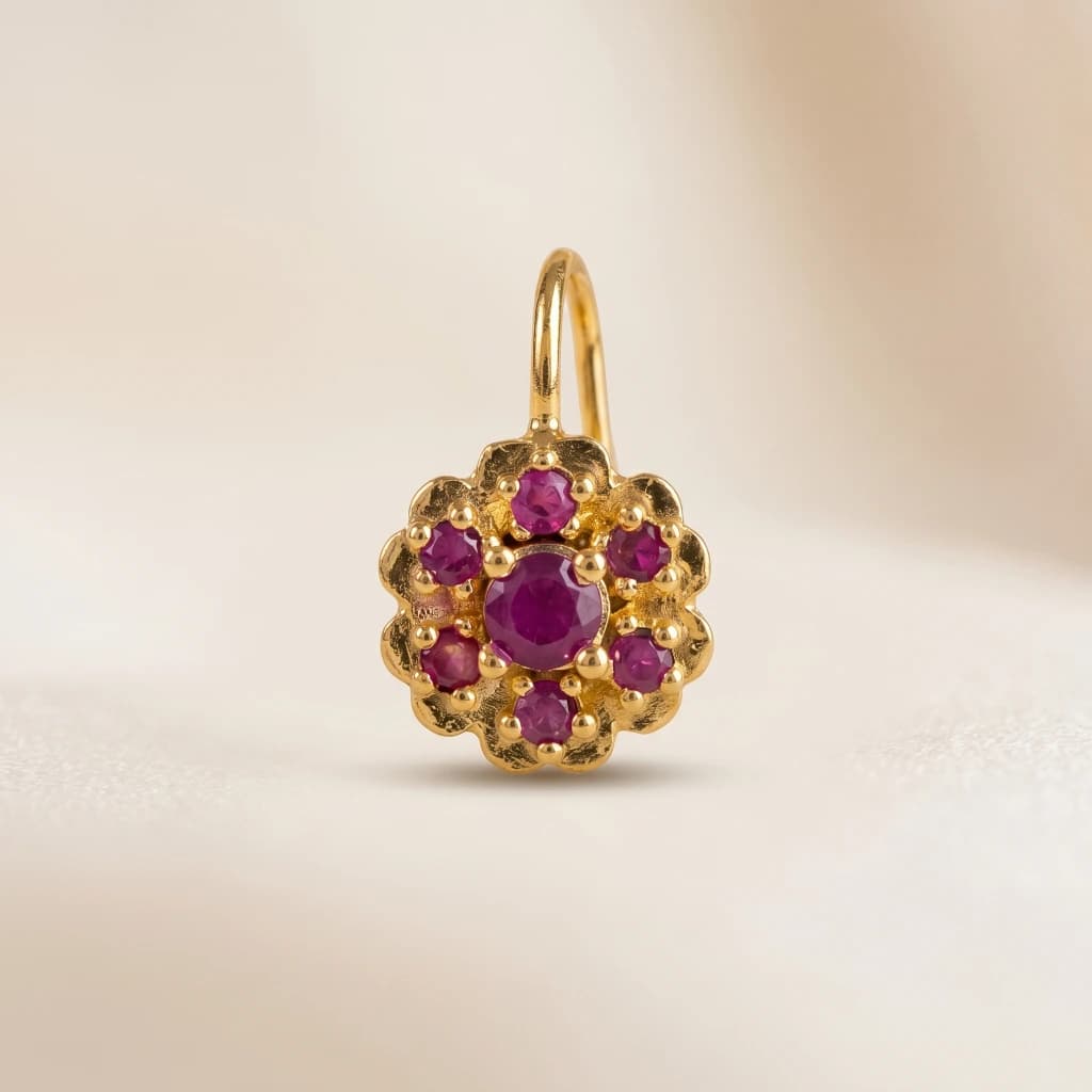 QDORA Gold Pink Stone Floral Nose Ring Cuff image 2