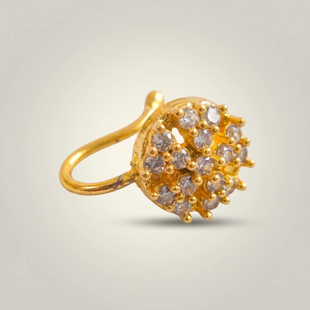 QDORA Gold Crystal Round Nose Ring Cuff image 2