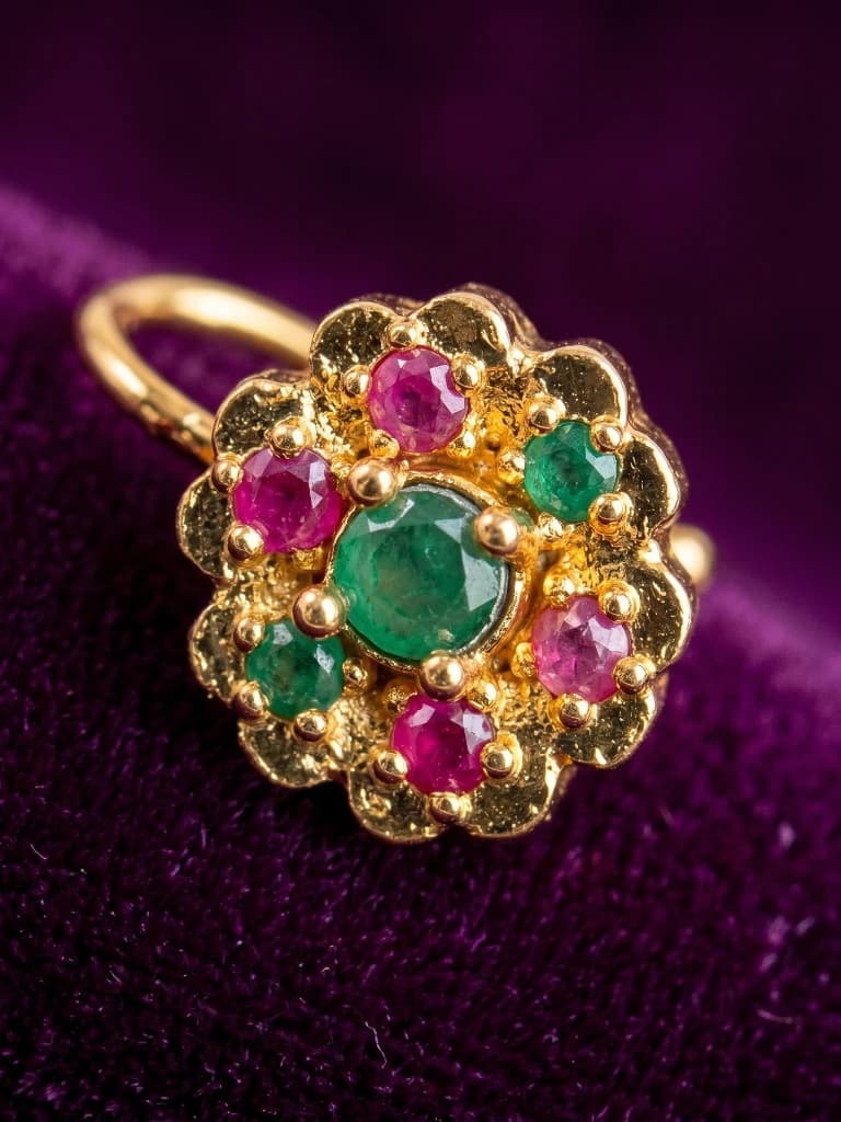 QDORA Gold Green Pink Stone Nose Ring Cuff image 3