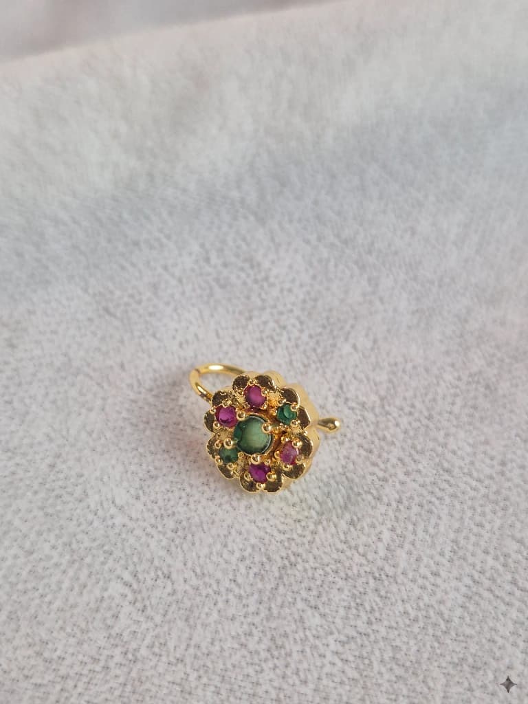 QDORA Gold Green Pink Stone Nose Ring Cuff image 4