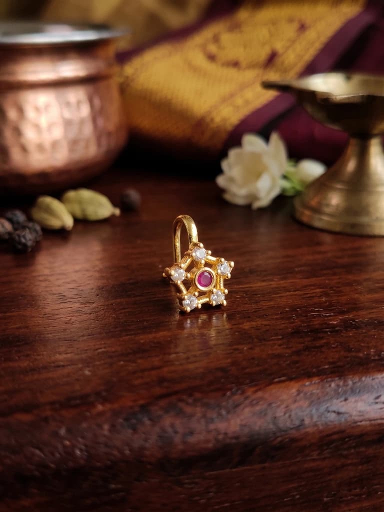 QDORA Gold Pink Stone Star Nose Cuff image 4