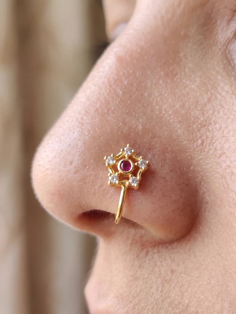 QDORA Gold Pink Stone Star Nose Cuff image 1