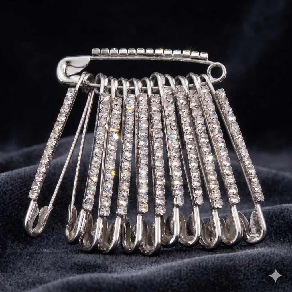 QDORA Silver Crystal Safety Saree Pin image 2
