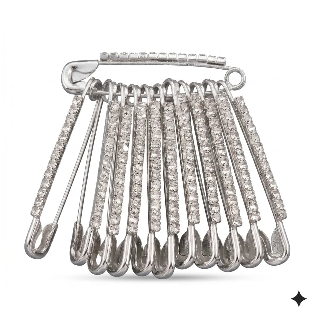 QDORA Silver Crystal Safety Saree Pin image 1