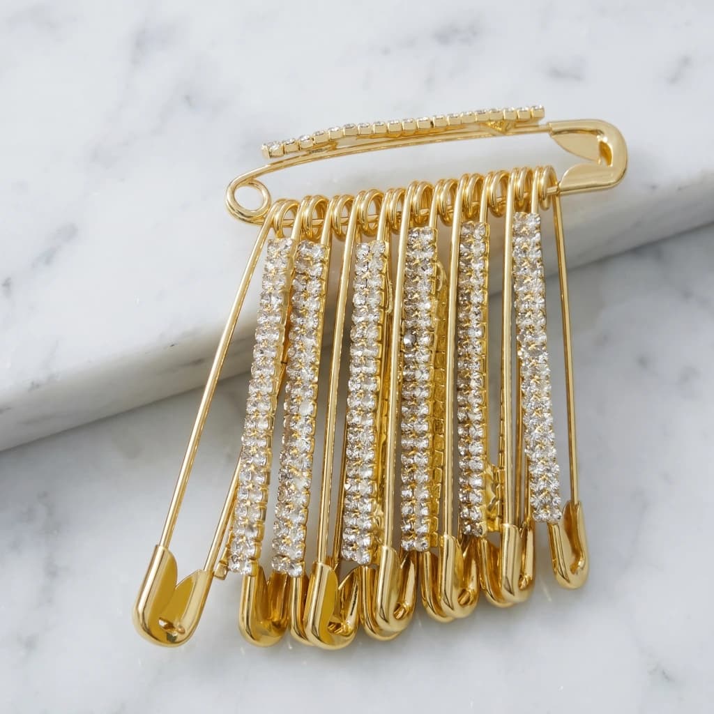 QDORA Gold Crystal Dangling Safety Saree Pin image 1