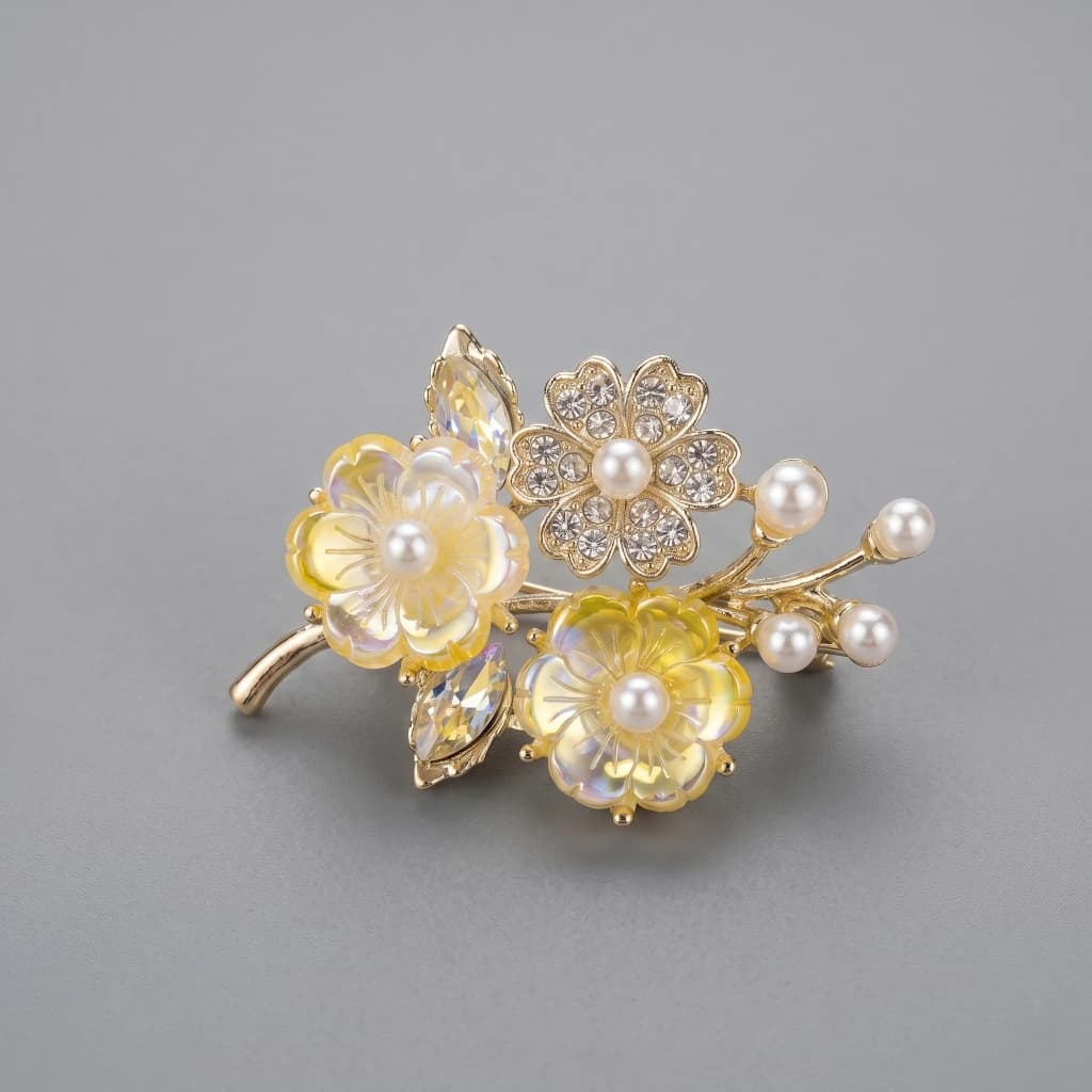 QDORA Large Gold Yellow Floral Saree Brooch image 1