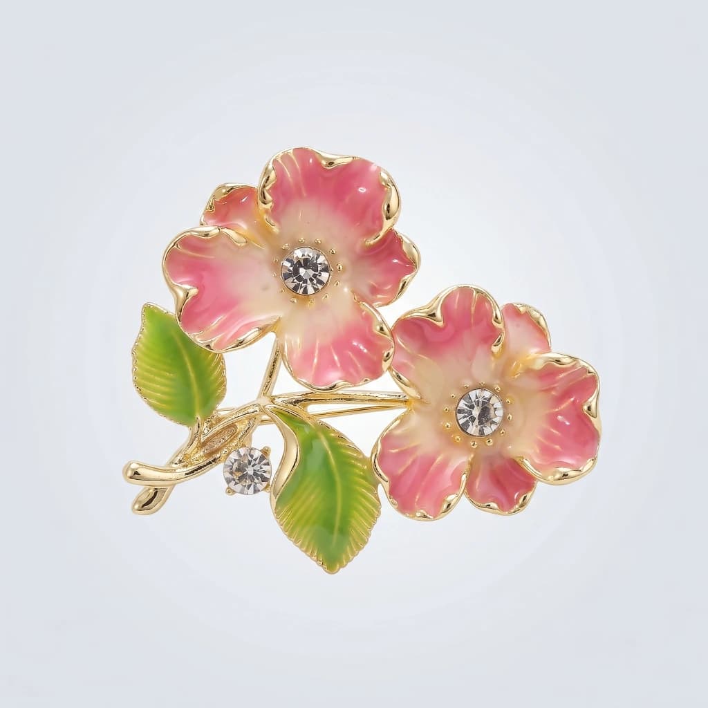 QDORA Pink Floral Enamel Crystal Saree Brooch image 1
