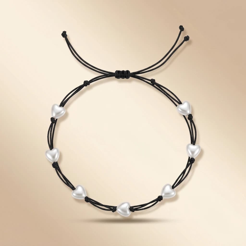 QDORA Black Cord Heart Pearl Anklet image 4