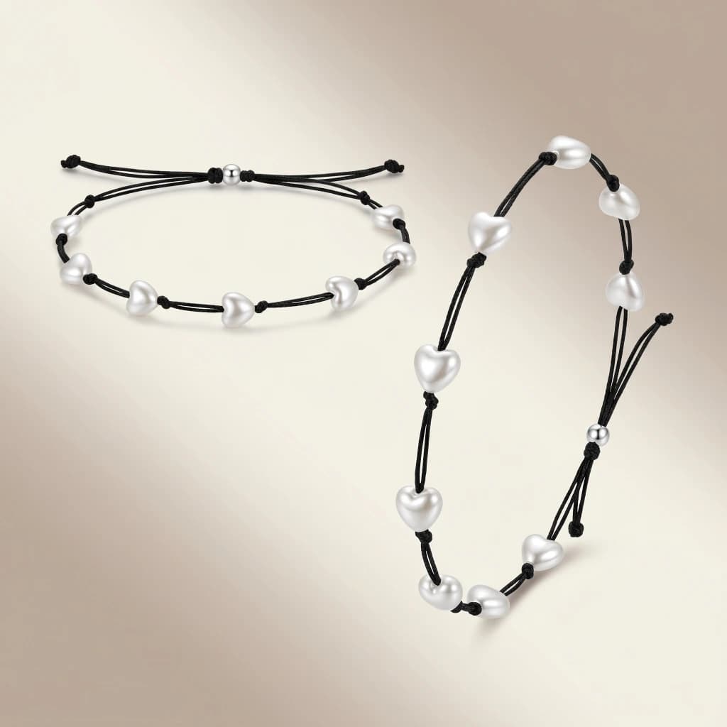 QDORA Black Cord Heart Pearl Anklet image 2