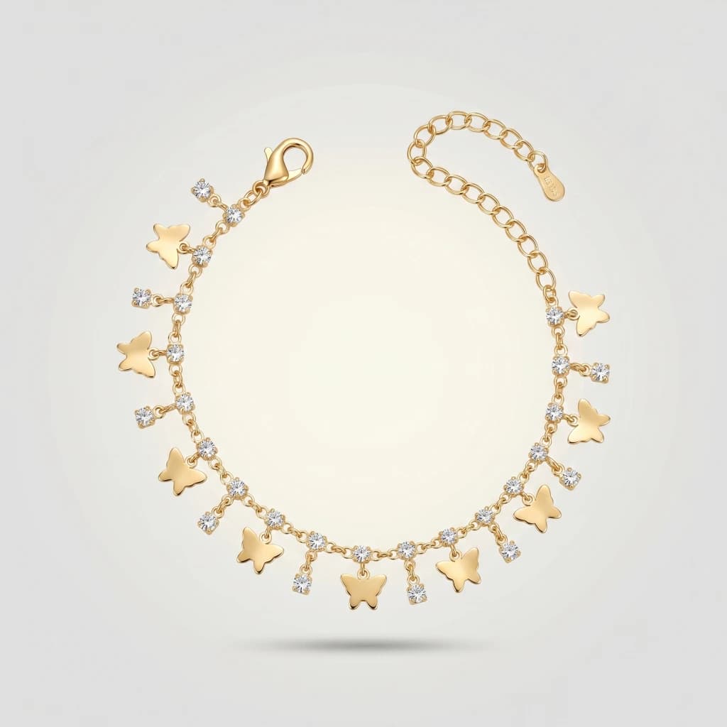 QDORA Gold Butterfly Crystal Charm Anklet image 1