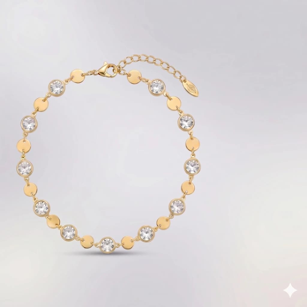 QDORA Gold Disc Crystal Stone Anklet image 1