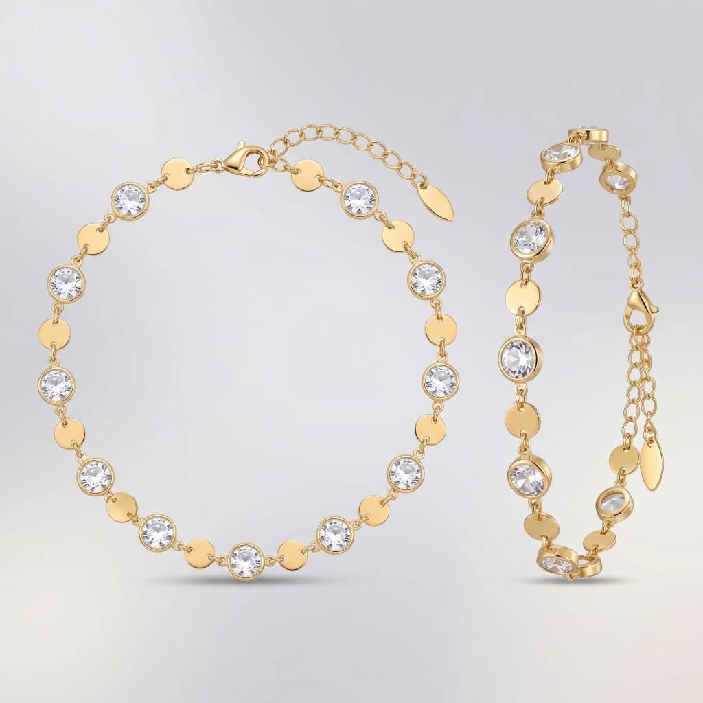 QDORA Gold Disc Crystal Stone Anklet image 4