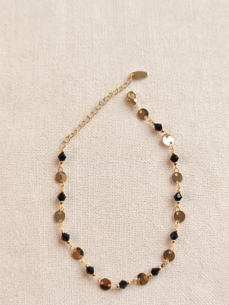 QDORA Gold Black Bead Disc Chain Anklet image 3