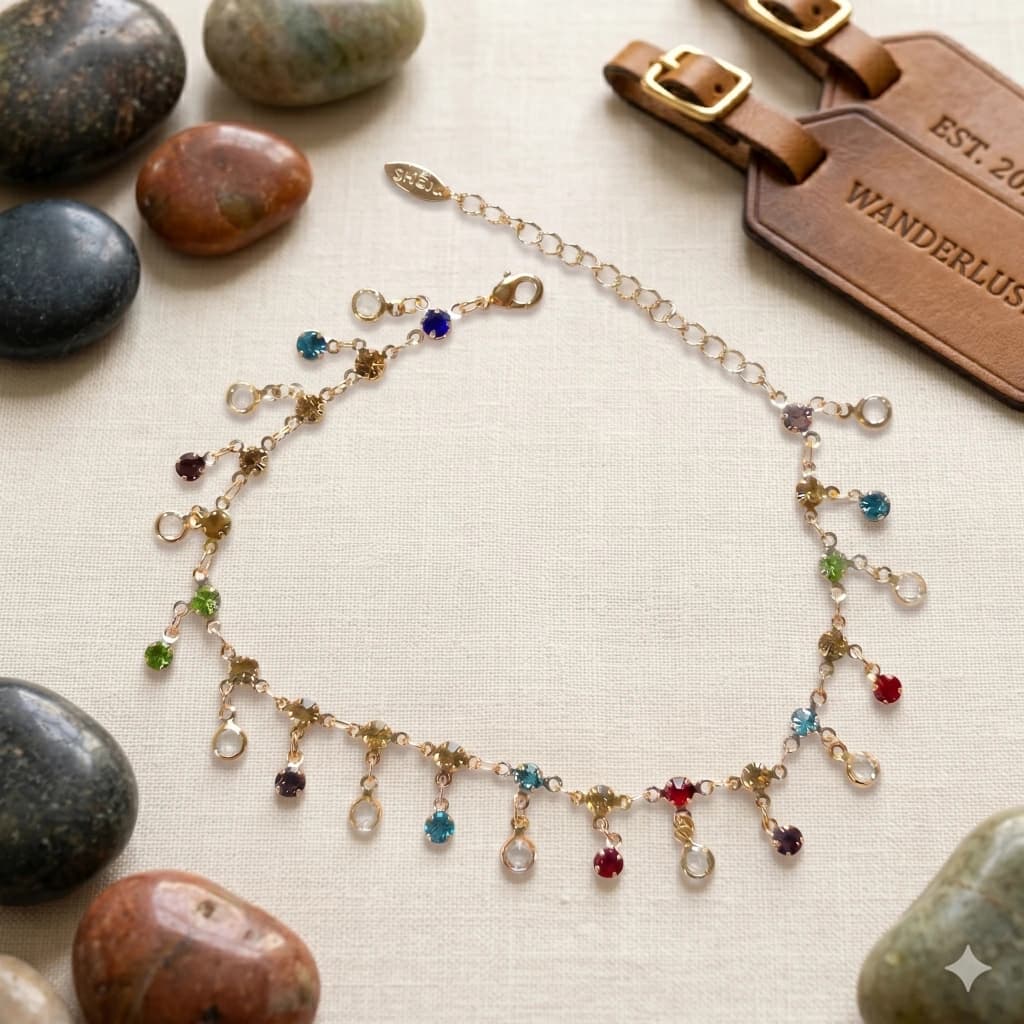 QDORA Gold Multicolor Stone Charm Anklet image 1