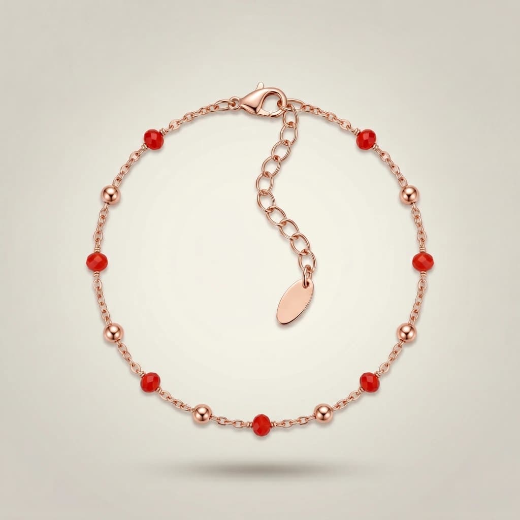 QDORA Rose Gold Red Beaded Anklet image 2