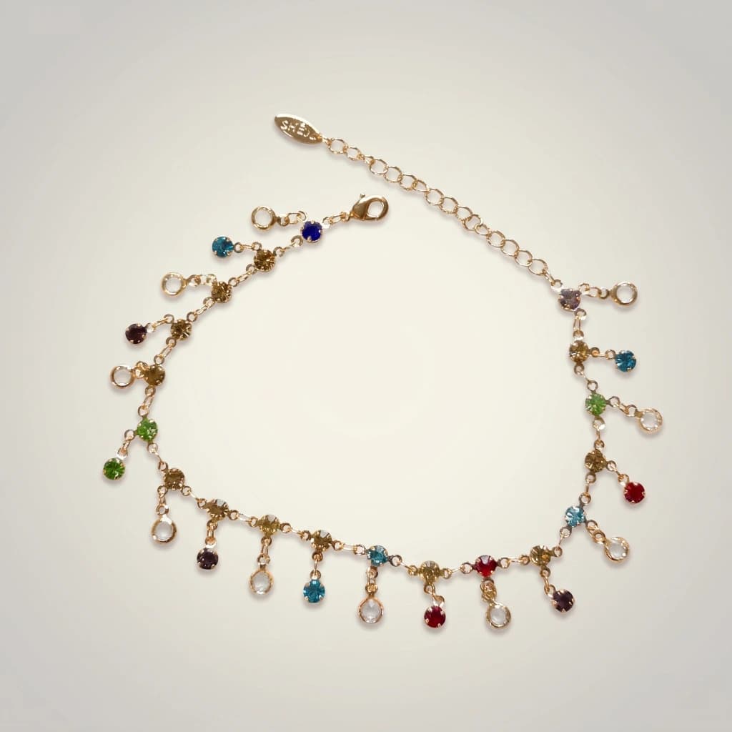 QDORA Gold Multicolor Stone Charm Anklet image 3