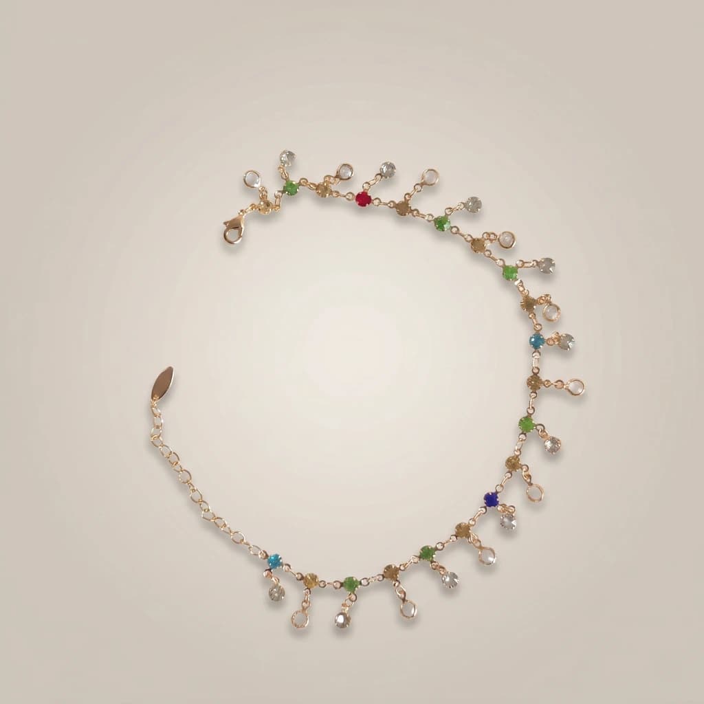 QDORA Gold Multi-Color Stone Charm Anklet image 3