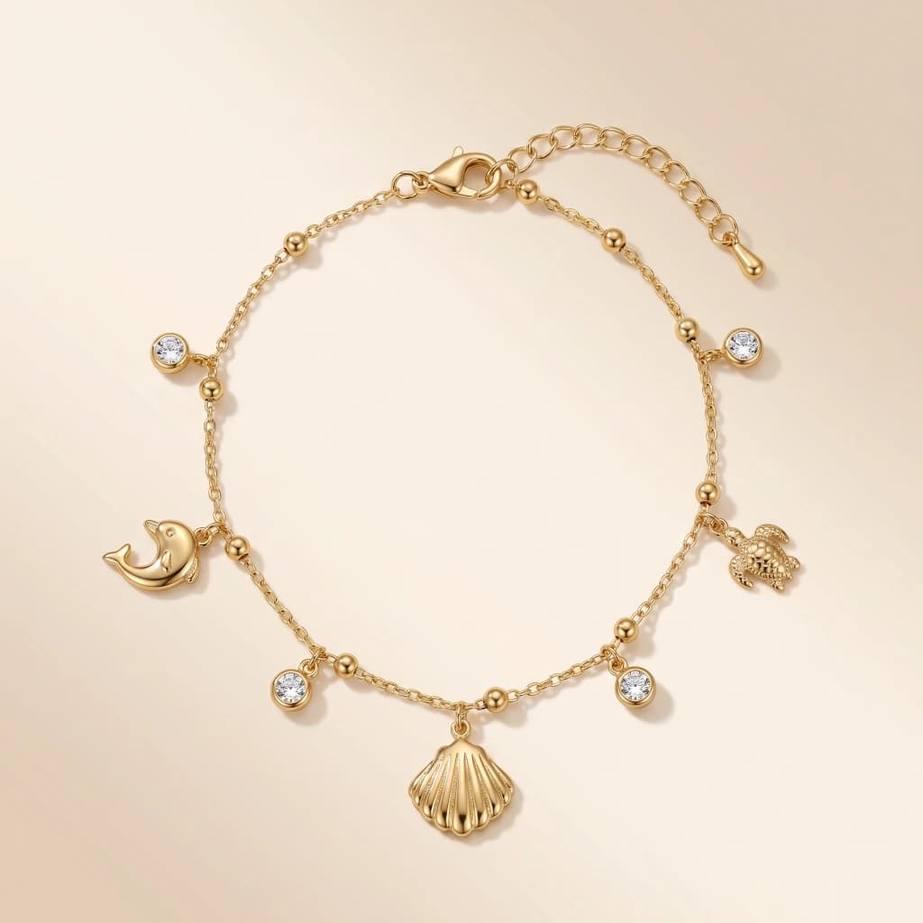 QDORA Gold Ocean Charm Anklet with Crystals image 1