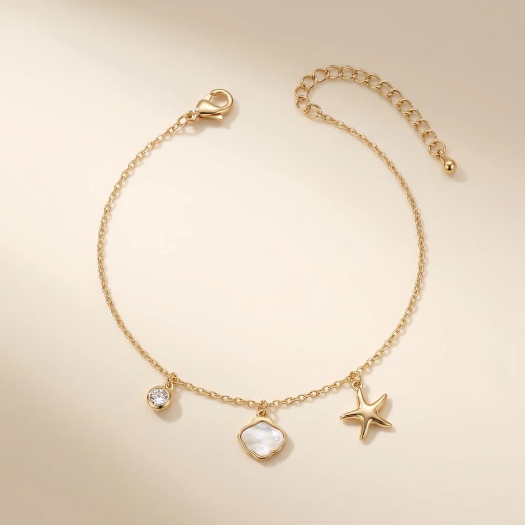 QDORA Gold Starfish & Crystal Charm Chain Anklet image 2