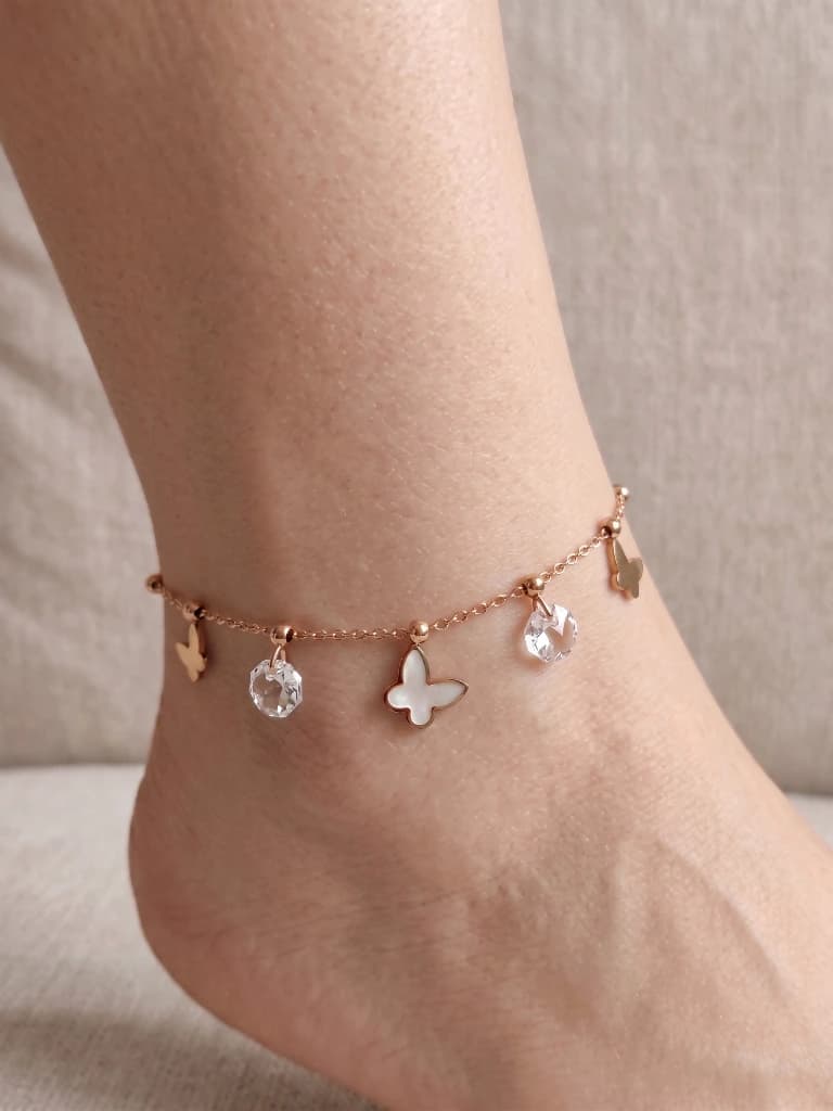 QDORA Rose Gold Butterfly Crystal Charm Anklet image 3