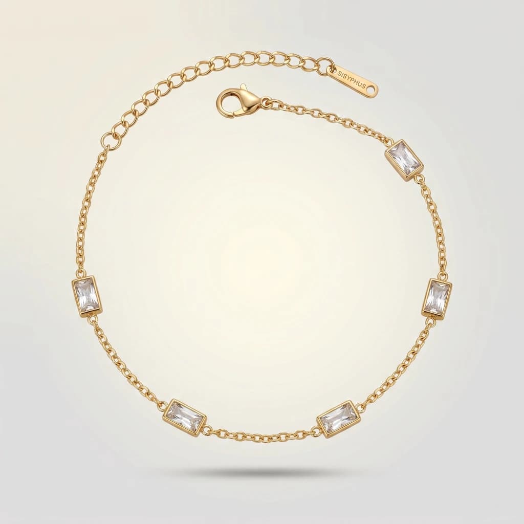 QDORA Gold Baguette Crystal Minimalist Chain Anklet image 1