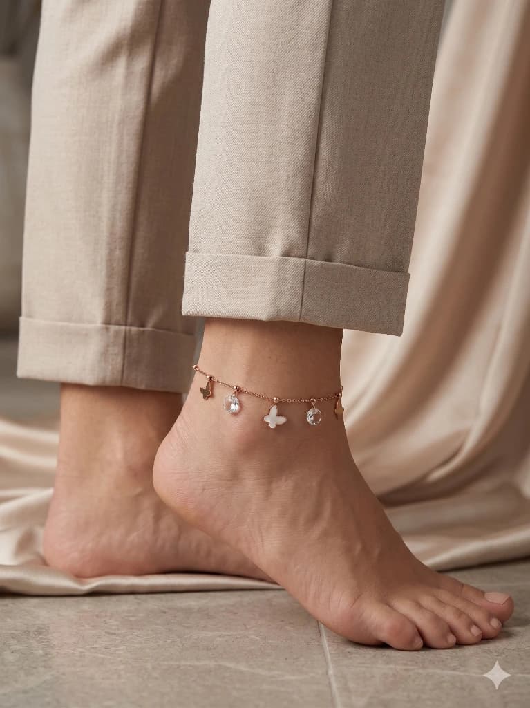 QDORA Rose Gold Butterfly Crystal Charm Anklet image 4
