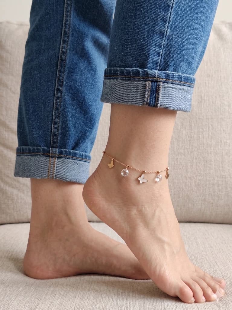 QDORA Rose Gold Butterfly Crystal Charm Anklet image 1