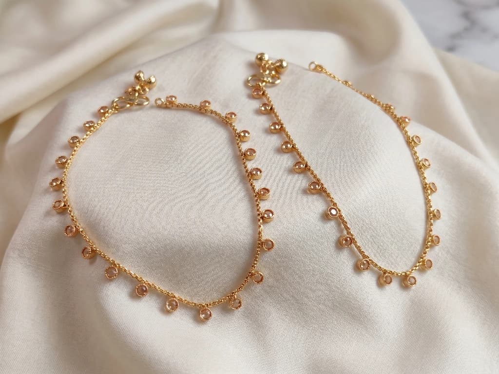 QDORA Gold Beaded Stone Chain Anklet Set image 1