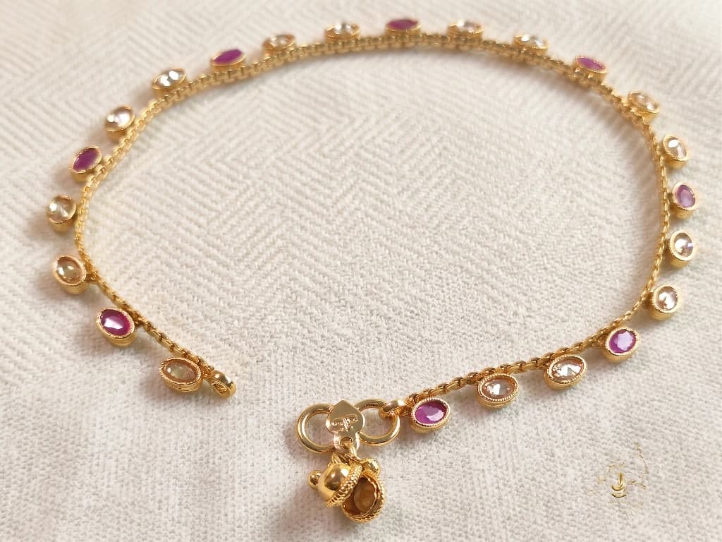 QDORA Gold Ruby & Clear Stone Beaded Chain Anklet Set image 3