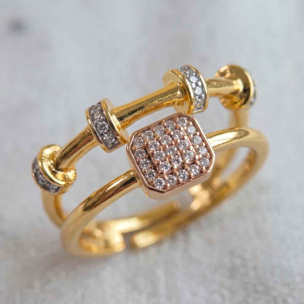 QDORA Gold Square Cluster Adjustable Ring image 1