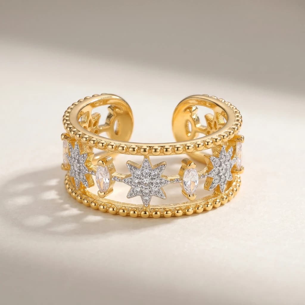 QDORA Gold Star Crystal Adjustable Ring image 1