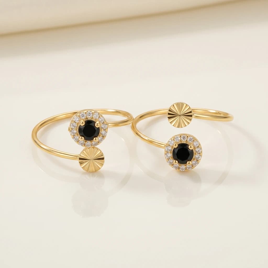 QDORA Gold Black Stone Halo Open Ring image 1