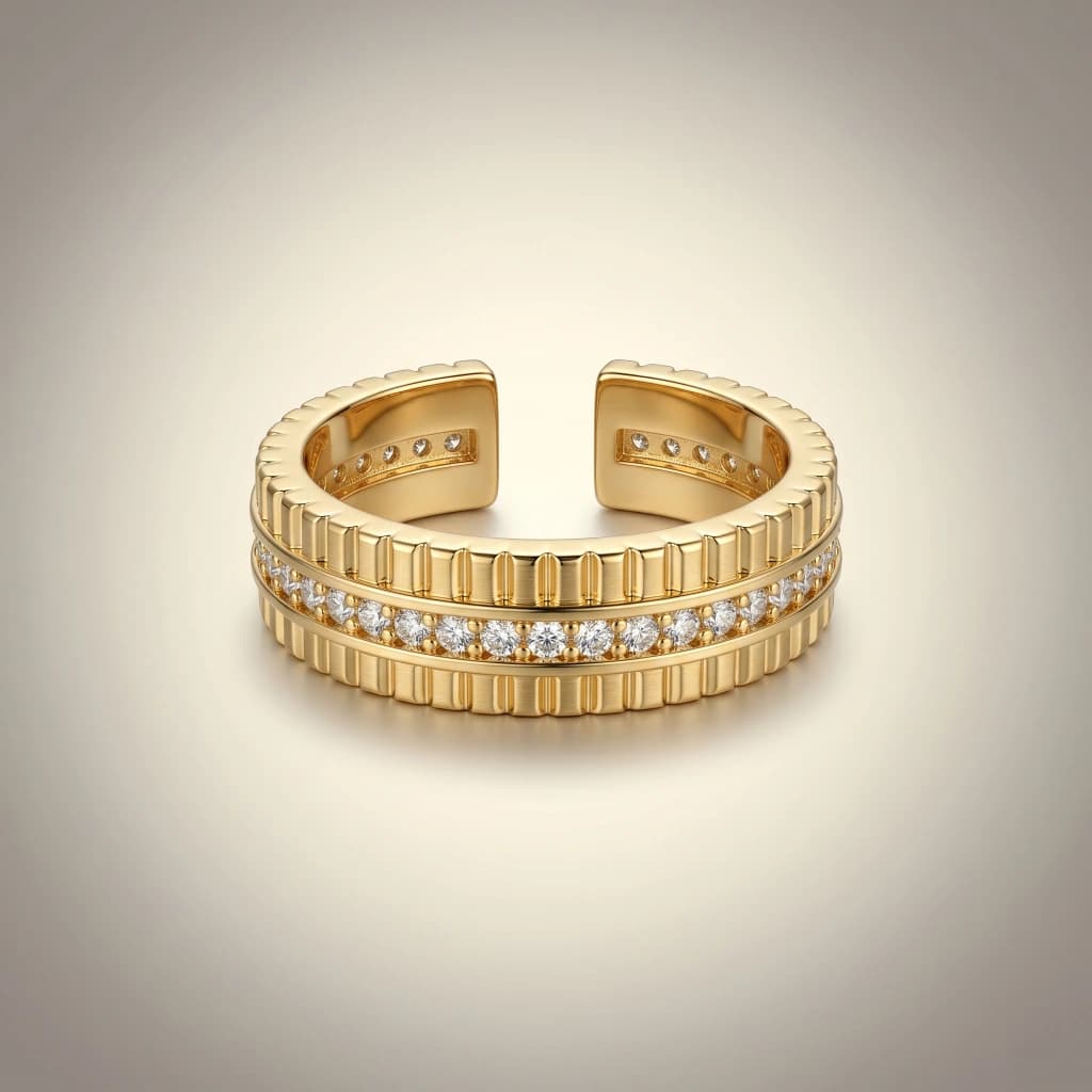 QDORA Gold Textured Crystal Band Open Ring image 3