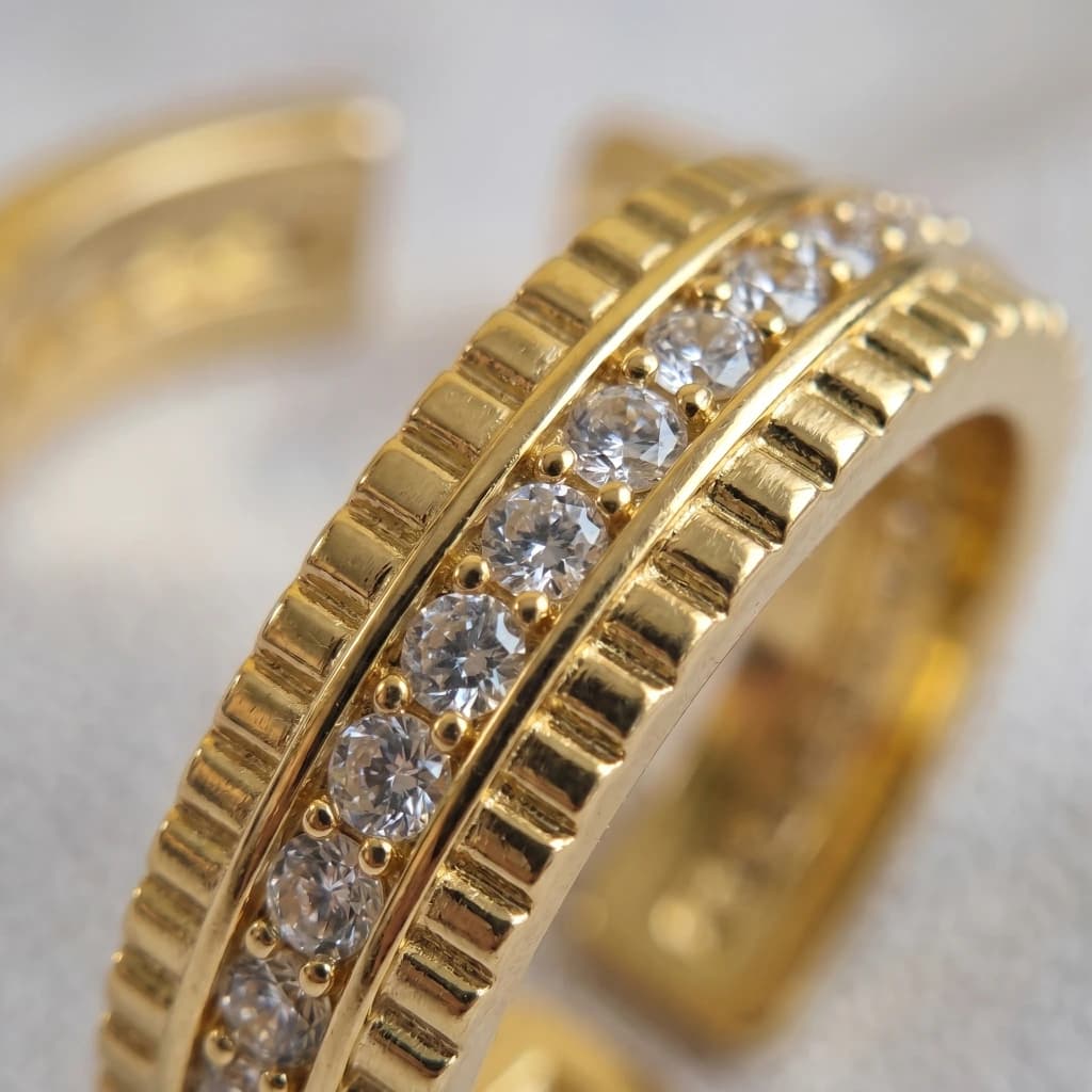 QDORA Gold Textured Crystal Band Open Ring image 2