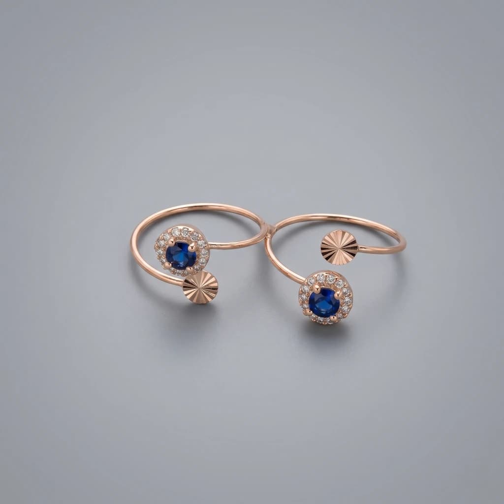 QDORA Rose Gold Blue Stone Halo Open Ring image 2
